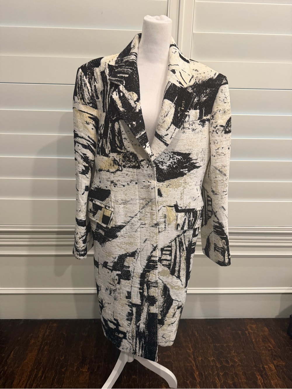 Alexander McQueen Abstract Black & cream Long Women's Coat